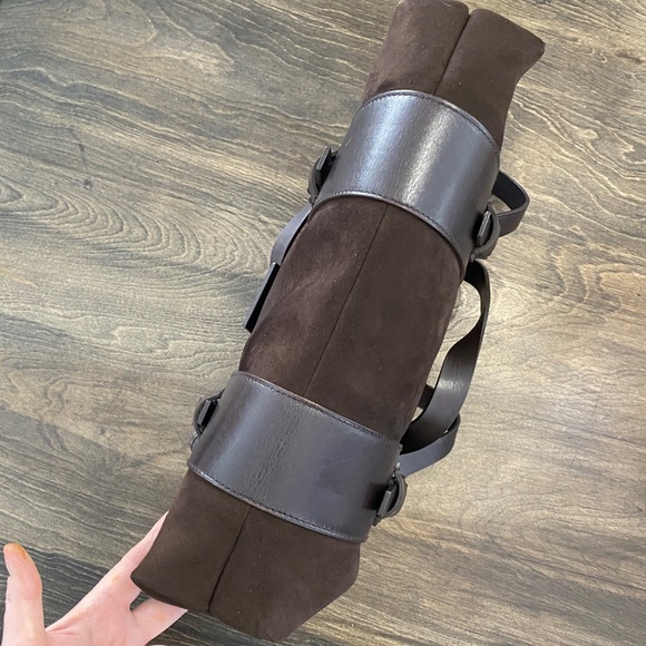 GUCCI brown suede shoulder bag double straps EXC COND - Picture 12 of 14